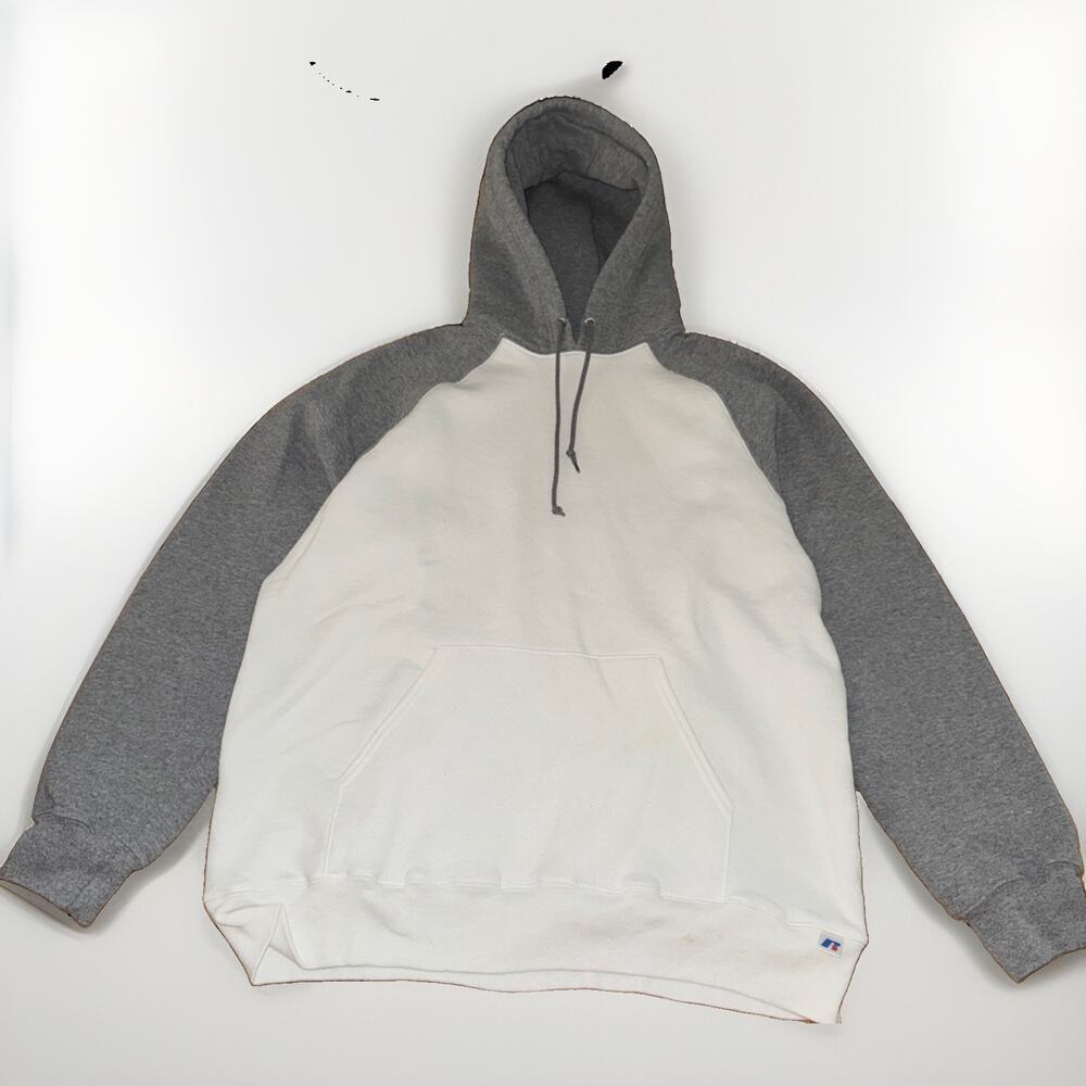Russell Athletic Two Tone Color Block Hoodie Grey White XL 24x27